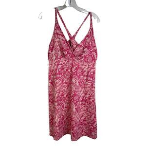 Patagonia Amber Dawn Dress Women L Pink Floral Criss Cross Back Worn Wear